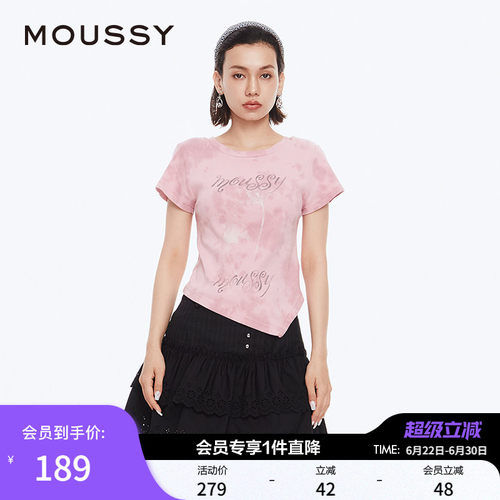 moussy美式辣妹晕染玫瑰短袖T恤