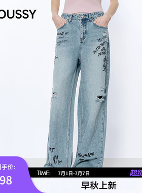 MOUSSY&Monchhichi合作款2026夏季新品涂鸦风牛仔裤028JSZ01-1009