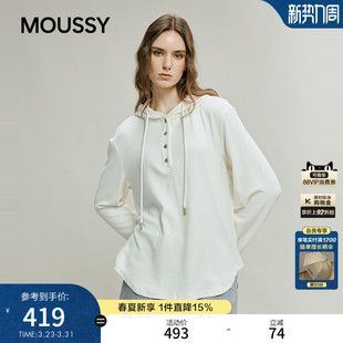 MOUSSY 春季新品休闲慵懒风抽绳连帽亨利领卫衣028IAC80-1020