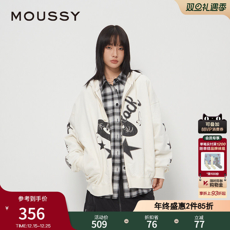 MOUSSY 秋季新品美式复古摇滚音符印花卫衣外套028HAZ90-2231
