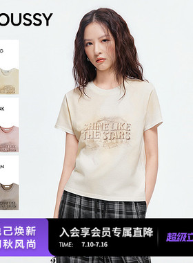 MOUSSY2026夏季新品复古做旧风字母印花圆领短袖T恤028JSZ90-1085