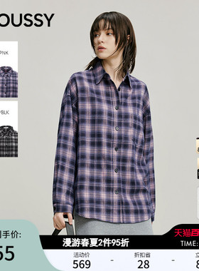 MOUSSY 2026春季新品复古风格纹彩色刺绣字母衬衫女028IAB30-1083
