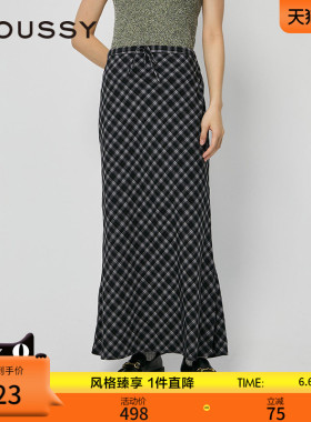 MOUSSY 春季新品复古文艺风经典格纹长款半身裙028ISZ30-3011