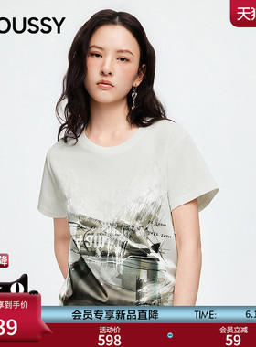 MOUSSY2026夏季新品甜酷风蕾丝拼接涂鸦印花短袖T恤028JSZ90-1042