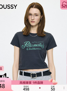 MOUSSY2026夏季新品甜酷风做旧字母印花短款短袖T恤010JS490-5101