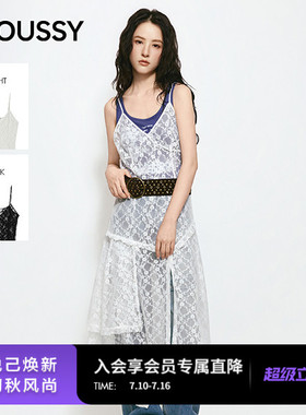 MOUSSY 2026夏季新品纯欲风蕾丝不规则吊带连衣裙女028JSZ33-1009