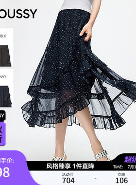 MOUSSY 2026夏季新品复古风不规则波点撞色半身裙女028JSC31-1060