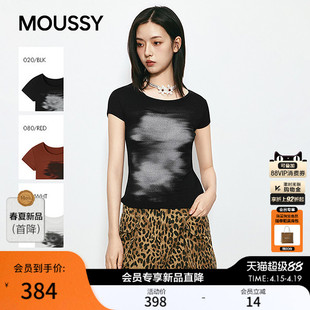 MOUSSY 2026夏季新品清冷风晕染印花修身短袖T恤女028JSA90-1041