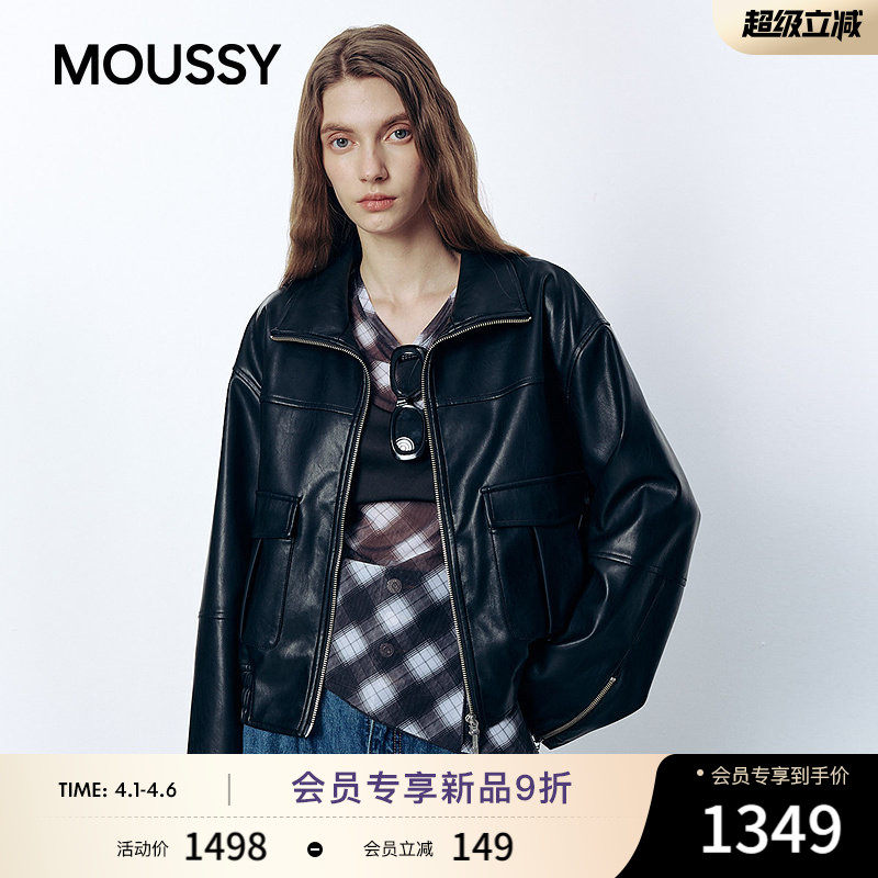 MOUSSY 2026春季新品街头潮酷风翻领廓形皮衣外套女028JSA30-1024