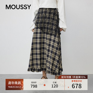 1025 复古港风木耳边蕾丝格纹半身裙028IAA31 MOUSSY2025秋季 新品