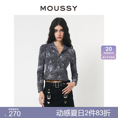 moussyY2K风复古牛仔印花衬衫