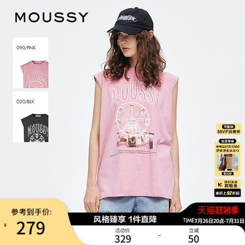 【明星同款】MOUSSY 美式街头摩天轮LOGO无袖T恤028JSX90-1048