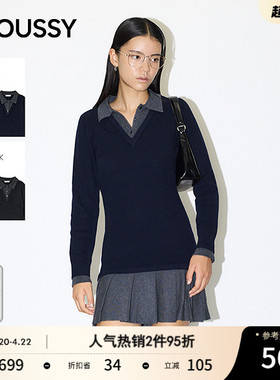 MOUSSY 春季新品学院风撞色假两件百褶连衣裙010IA373-6971