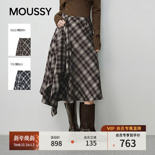 半身裙028IAA31 复古格纹不规则裙摆长款 1027 2025秋冬新品 MOUSSY