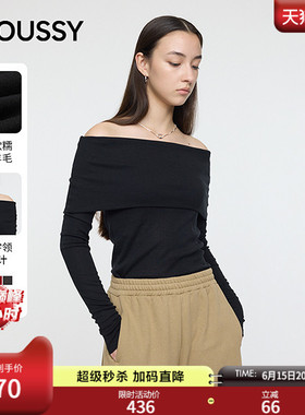 MOUSSY 春季新品优雅知性风一字肩修身针织衫女010IA180-8261