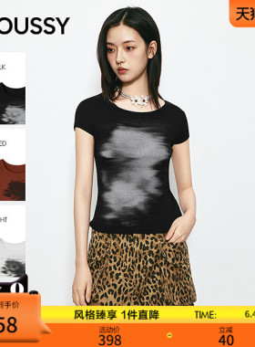 MOUSSY 2026夏季新品清冷风晕染印花修身短袖T恤女028JSA90-1041