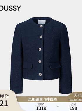 MOUSSY 2026春季新品优雅复古风圆领毛呢短外套女028JSB30-1037