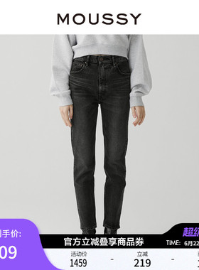 MOUSSY 春季新品做旧感水洗黑色铅笔裤牛仔裤女010GAA12-2740