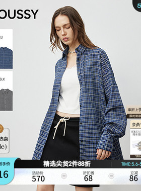 MOUSSY春季新品复古格子撞色宽松休闲长袖衬衫028IAA30-1024