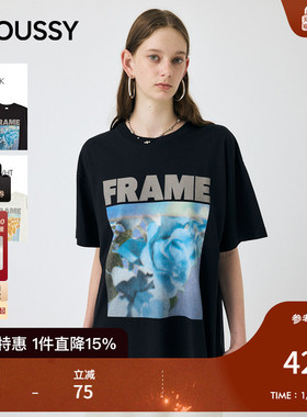 MOUSSY2025秋季新品休闲风Oversize花卉字母印花T恤010IA490-5491