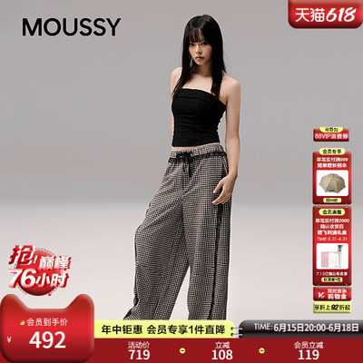 MOUSSY&Monchhichi合作款春季新品格子休闲长裤028IAA01-1014