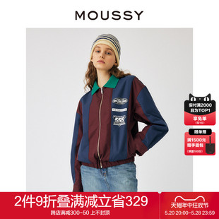 5470 翻领夹克外套女028GA230 复古撞色机车风中性落肩短款 MOUSSY