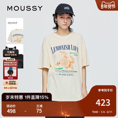 MOUSSY 2025夏季新品中性风柠檬印花纯棉短袖T恤女028ISZ90-1401
