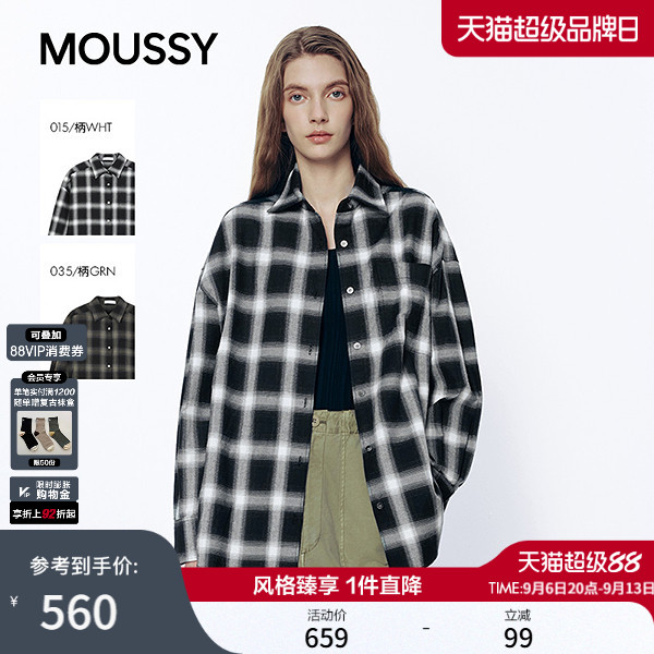 MOUSSY 2026秋季新品韩系复古风格子宽松衬衫外套女028JSA30-1023图片