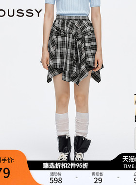 MOUSSY 春季新品假美式辣妹风假两件格纹半身裙028ISA31-4121