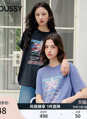MOUSSY2026夏季新品美式复古风做旧印花短袖修身T恤010JS290-2491