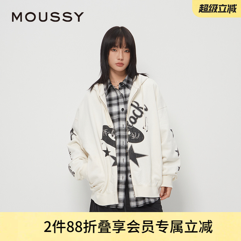 MOUSSY 夏季新品美式复古摇滚音符印花卫衣外套028HAZ90-2231