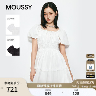 MOUSSY 2026夏季新品甜美风系带一字领泡泡袖连衣裙028JSA33-1012