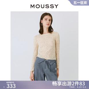 针织T恤010GSS80 MOUSSY 长袖 慵懒花纹蕾丝罩衫 0320