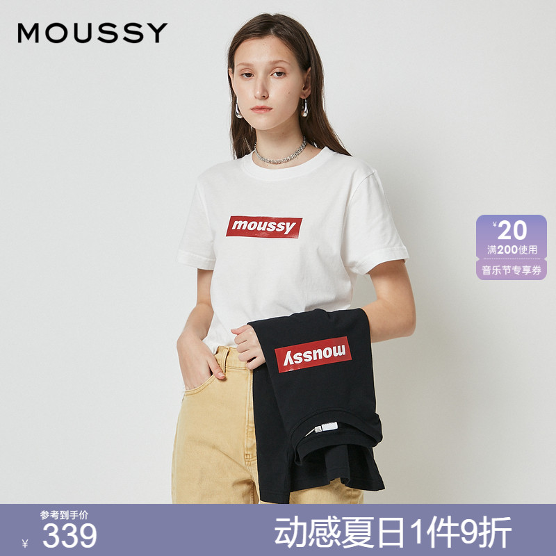 MOUSSY简约百搭经典胶印LOGO印花多巴胺短袖T恤女028FSZ90-0260 女装/女士精品 T恤 原图主图