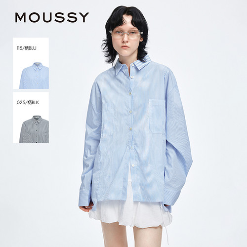 MOUSSY秋季新品通勤休闲风简约条纹长袖衬衫女028IAA30-1921