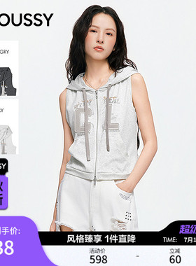 MOUSSY2026夏季新品美式街头复古风连帽无袖字母T恤028JSZ90-1076