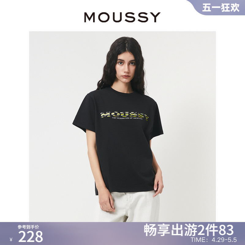 MOUSSY 夏季新品多巴胺复古LOGO刺绣宽松T恤女010GSQ90-0680 女装/女士精品 T恤 原图主图