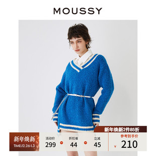 0251 新年氛围感撞色V领针织连衣裙028HS470 MOUSSY 早春新品