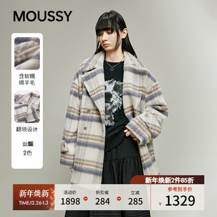 纹双排扣毛呢大衣028IAA30 MOUSSY 复古学院风格 新品 0421 2025冬季