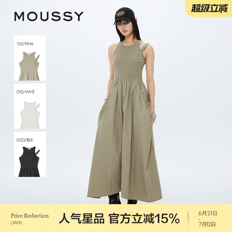 MOUSSY 2025夏季新品轻户外风三色褶皱大口袋连衣裙028ISZ30-0321