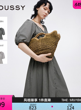 MOUSSY 春季新品法式田园风V领格纹衬衫连衣裙028ISC33-1005
