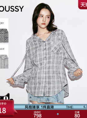 【明星同款】moussy2026春夏新品复古格纹连帽衬衫028JSA30-1019