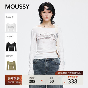 T恤028IAZ90 明星同款 字母印花一字领长袖 美式 1071 MOUSSY25秋新品