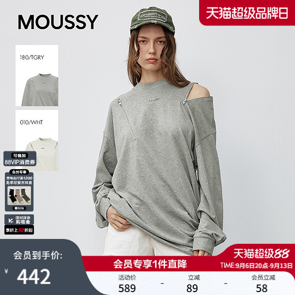 MOUSSY 秋季新品潮酷拉链镂空宽松圆领长袖T恤028IAA80-1001图片