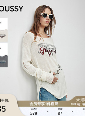 MOUSSY春季新品休闲慵懒风破洞圆领长袖针织衫028IAA70-0761