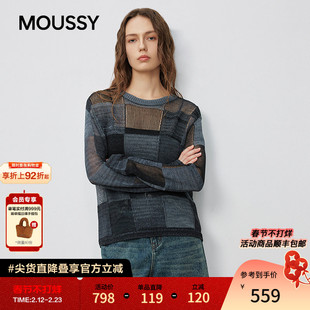MOUSSY秋季新品复古休闲风撞色拼接毛针织衫女028IAC70-1037