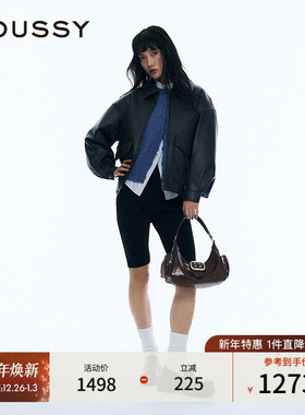 MOUSSY 2025春季新品美拉德色系翻领皮衣夹克外套女010ISH30-0581
