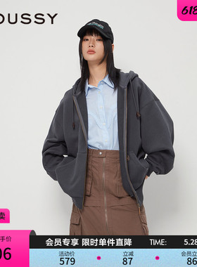 MOUSSY春季新品美式复古纯色拉链连帽卫衣外套028IAZ80-1005