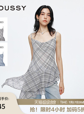 MOUSSY 夏季新品不规则下摆时尚格纹修身吊带衫028ISA33-4091