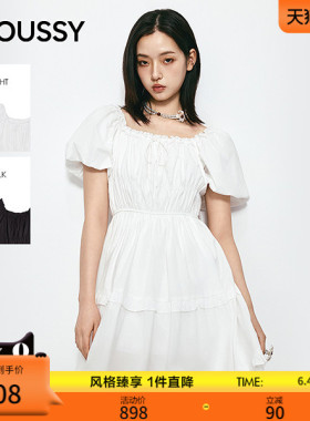 MOUSSY 2026夏季新品甜美风系带一字领泡泡袖连衣裙028JSA33-1012